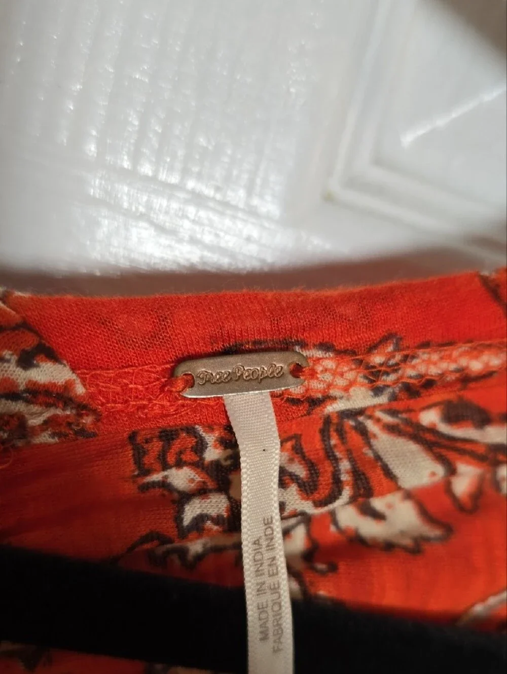 Free People XS Orange Floral Ruched V-Neck Long Sleeve Top